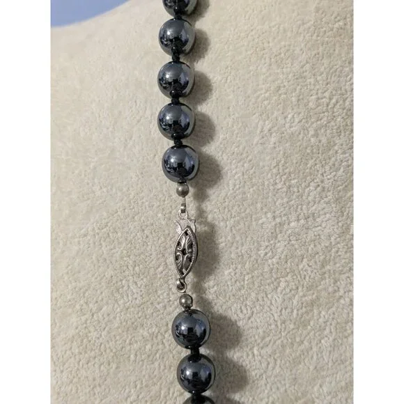 Hematite Beaded Necklace With Ornate Clasp - Picture 2 of 5